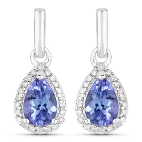 0.86 Carat Genuine Tanzanite And White Diamond .925 Sterling Silver Earrings
