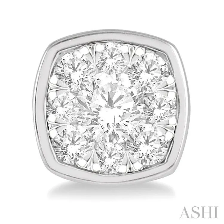 1/2 ctw Cushion Shape Round Cut Diamond Lovebright Stud Earring in 14K White Gold