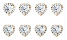 18k Yellow Gold Plated 3Ct Heart White Sapphire Set of Four Halo Stud Earrings