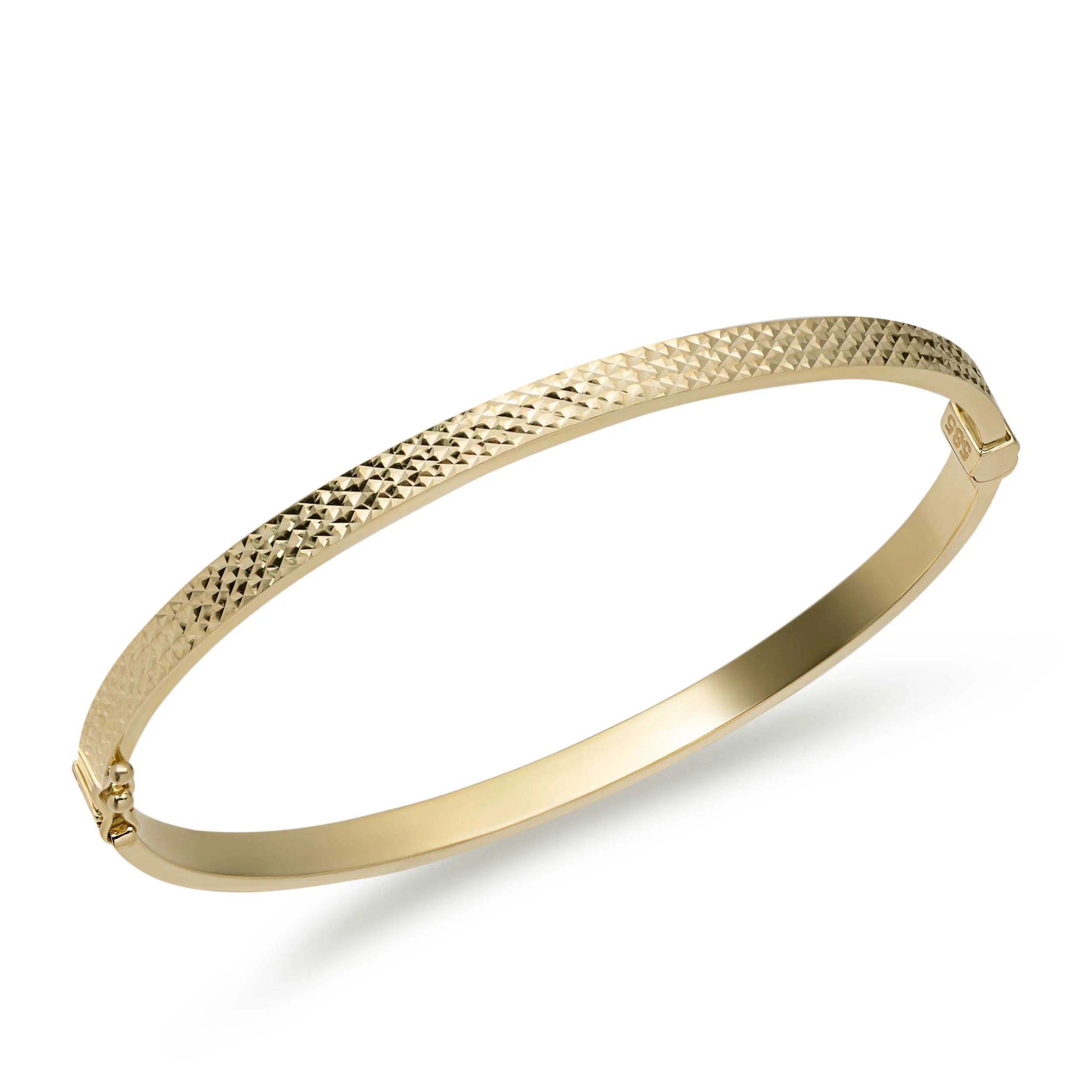 3mm Diamond-Cut Square Tube Bangle Bracelet 14K Yellow Gold