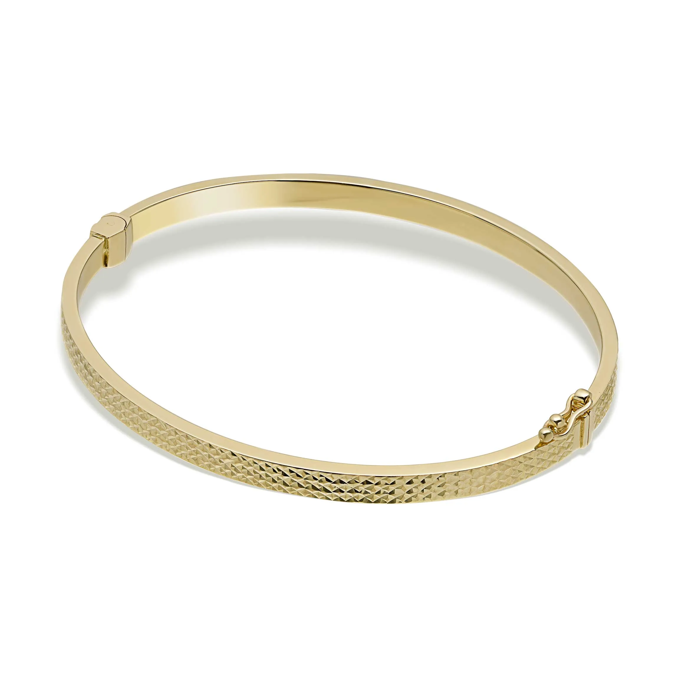 3mm Diamond-Cut Square Tube Bangle Bracelet 14K Yellow Gold