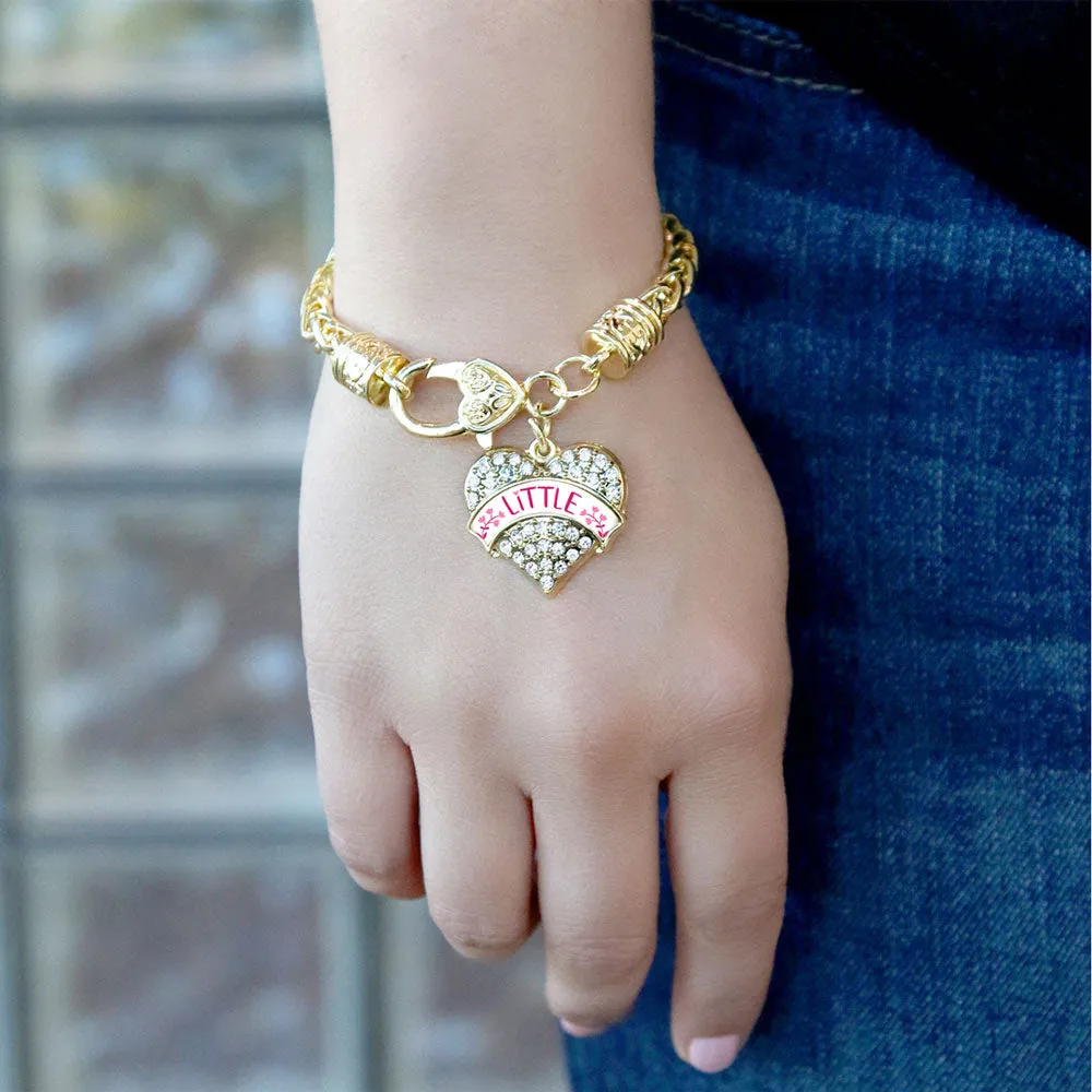 Gold Fuchsia and Rose Little Pave Heart Charm Braided Bracelet