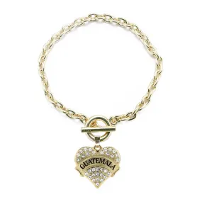 Gold Guatemala Pave Heart Charm Toggle Bracelet