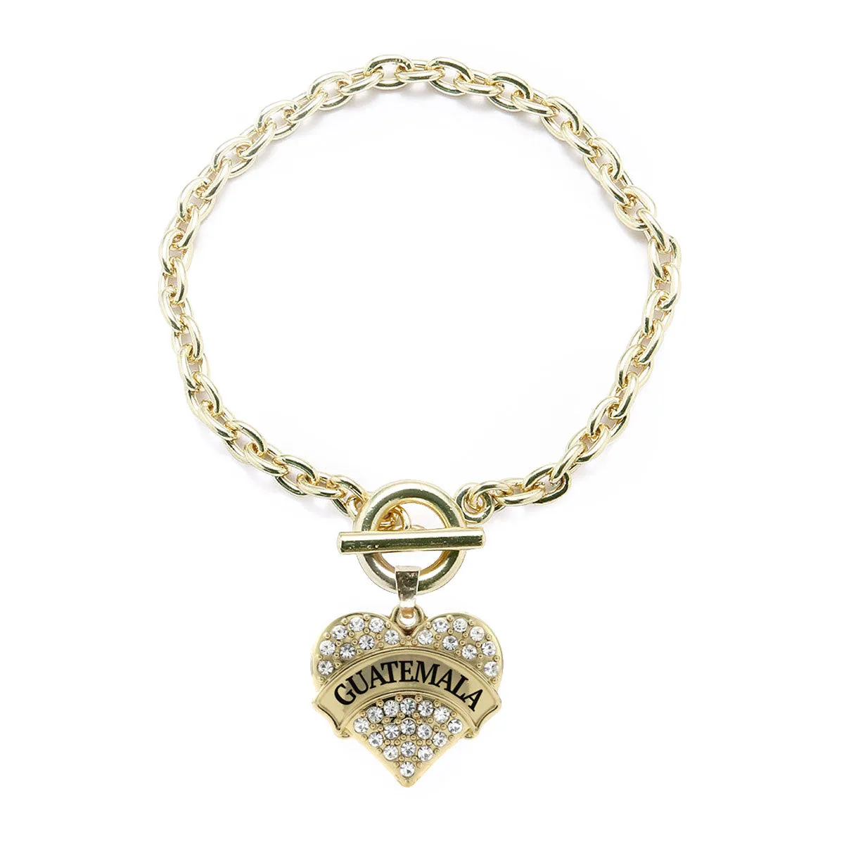 Gold Guatemala Pave Heart Charm Toggle Bracelet