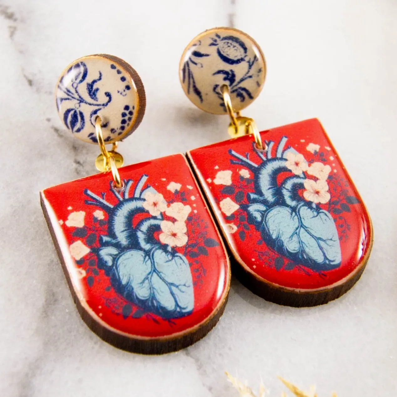 Vintage Anatomical Heart Post Earrings